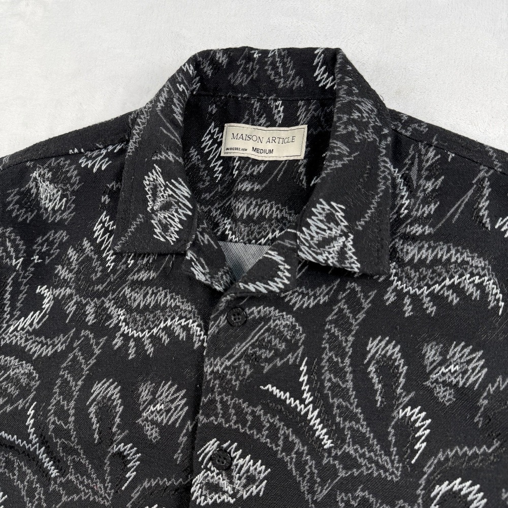 Maison Article Shirt Mens M AOP Textured Heavyweight Sweater Thick Floral Button